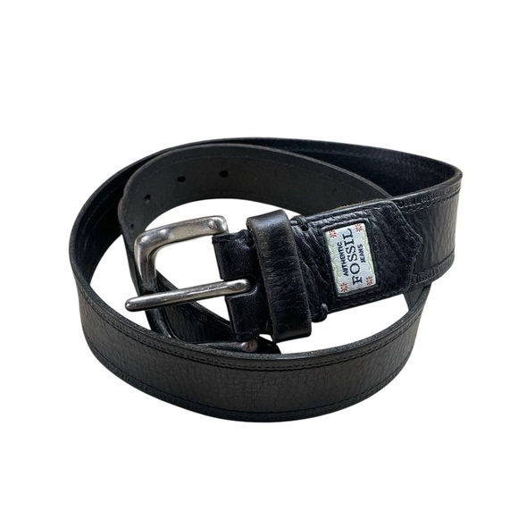 Fossil Jeans Men’s Belt Genuine Leather Silver Tone Buckle Casual Black Size M - Picture 1 of 12